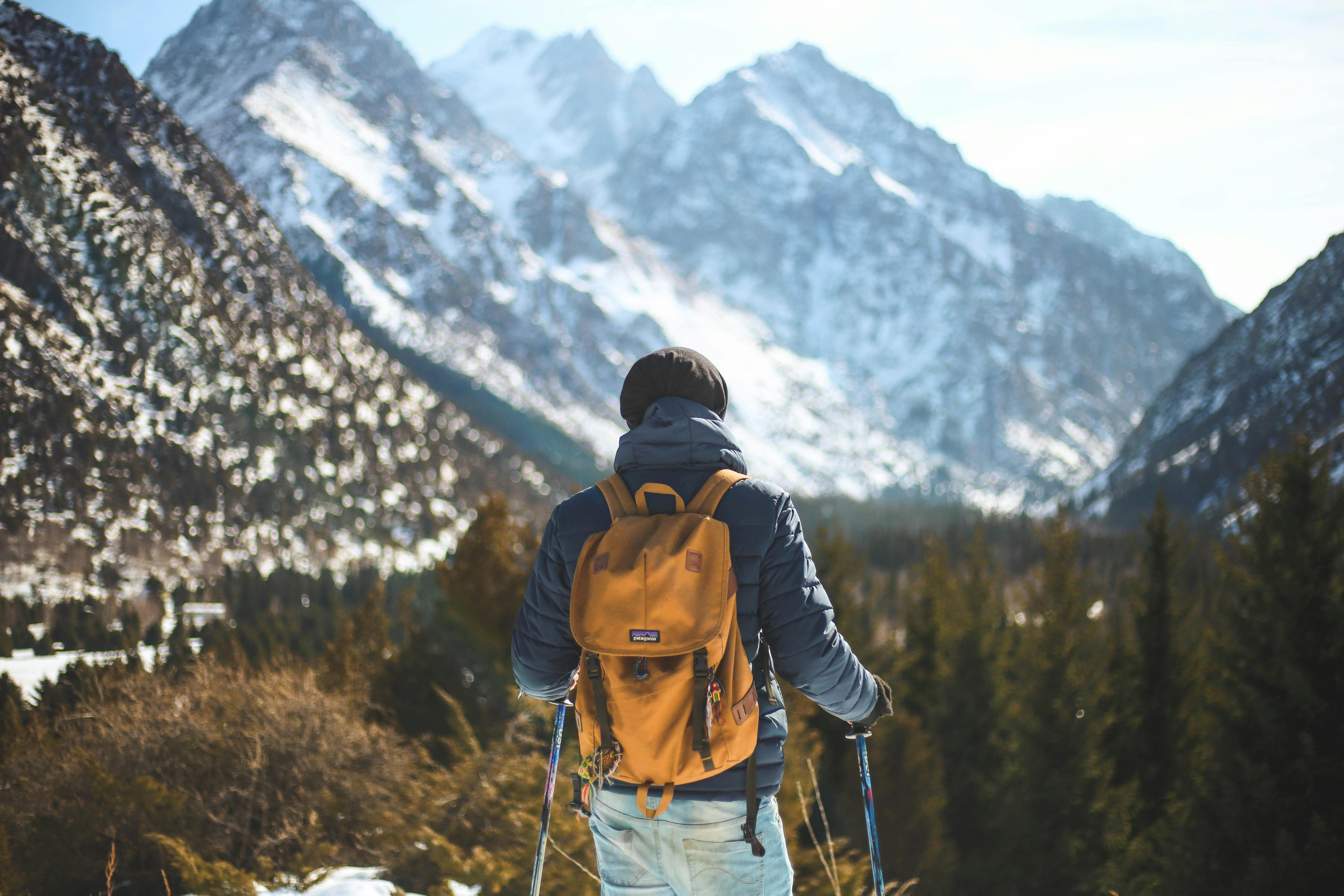 hiker looking out at mountains