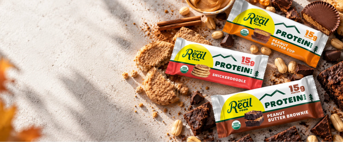Kate's Real Food Protein Bar Variety Pack, Snickerdoodle, Peanut Butter Brownie and Peanut Butter Cup