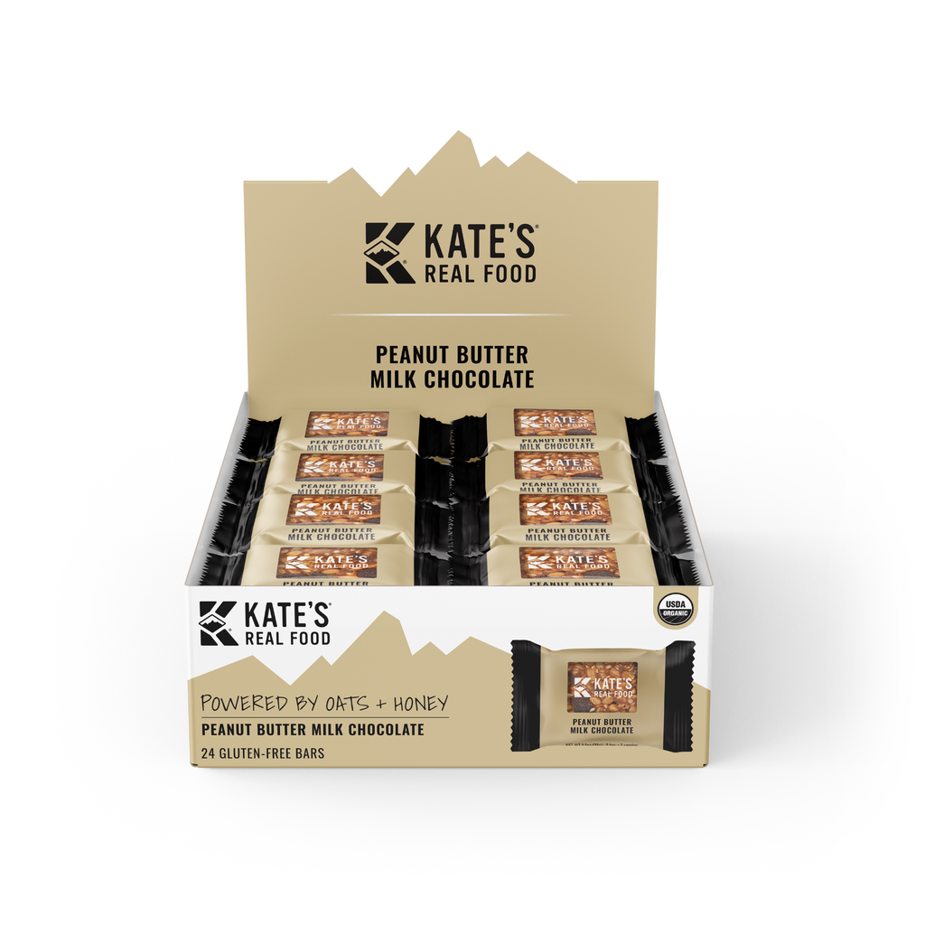Organic, Gluten-Free Peanut Butter Milk Chocolate Mini Snack Bars by Kate's Real Food, a wholesome and tasty choice for on-the-go snacking. mini snack bars packed with protein, fiber, and natural ingredients for a healthy treat