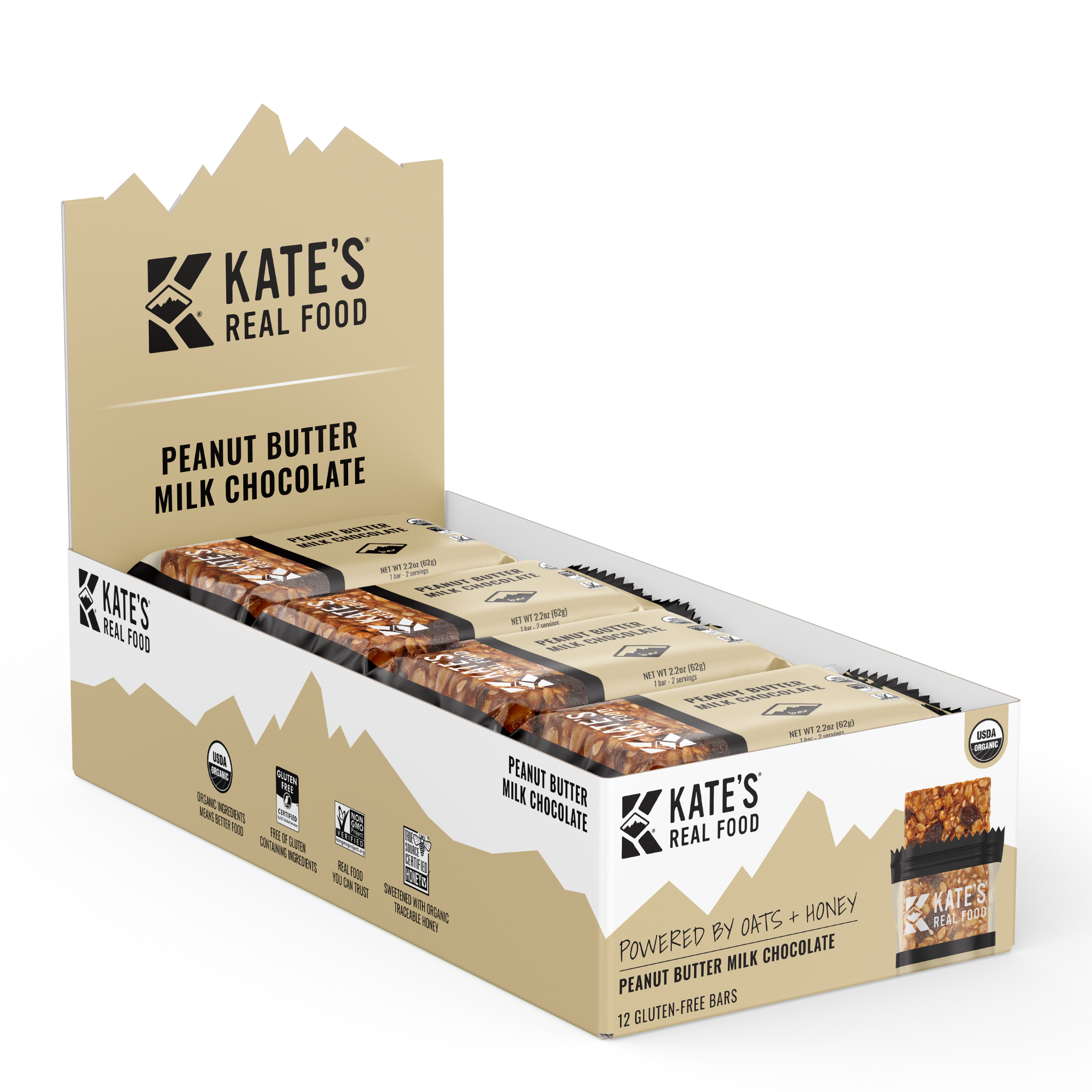 Kate's Real Food Bar, Peanut Butter Milk Chocolate - 12 pack, 2.2 oz bars
